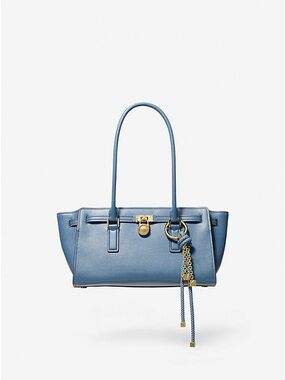 Michael Kors French Blue Leather Shoulder Bag with Gold Hardware